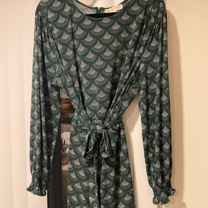 Green Patterned Long Sleeve Dress
